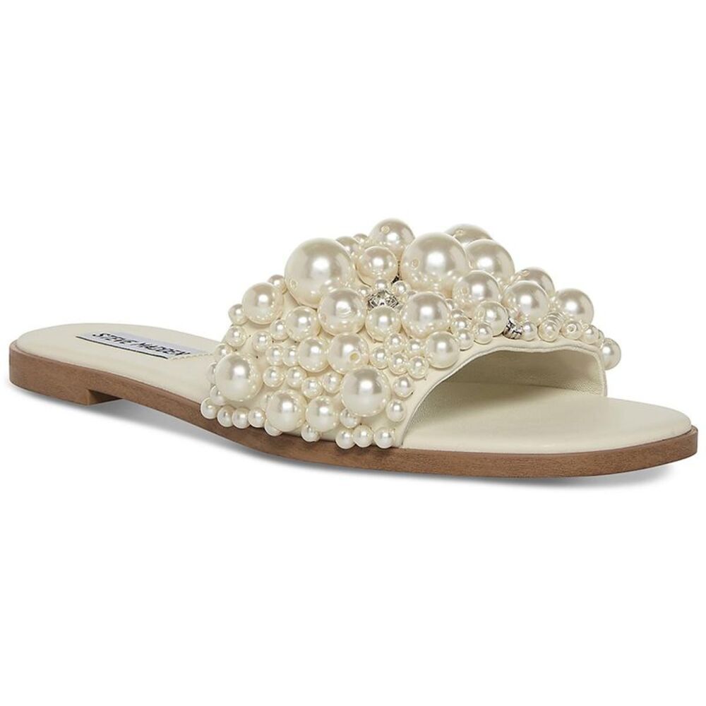 Steve Madden Womens Knicky Ivory Faux Leather Slide Sandals Shoes Used
